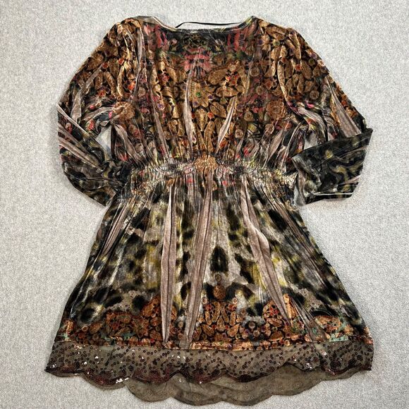 Live and Let Live Velvet Babydoll Top Women's Small 3/4 Sleeve V-Neck Y2K Tunic - Picture 9 of 9